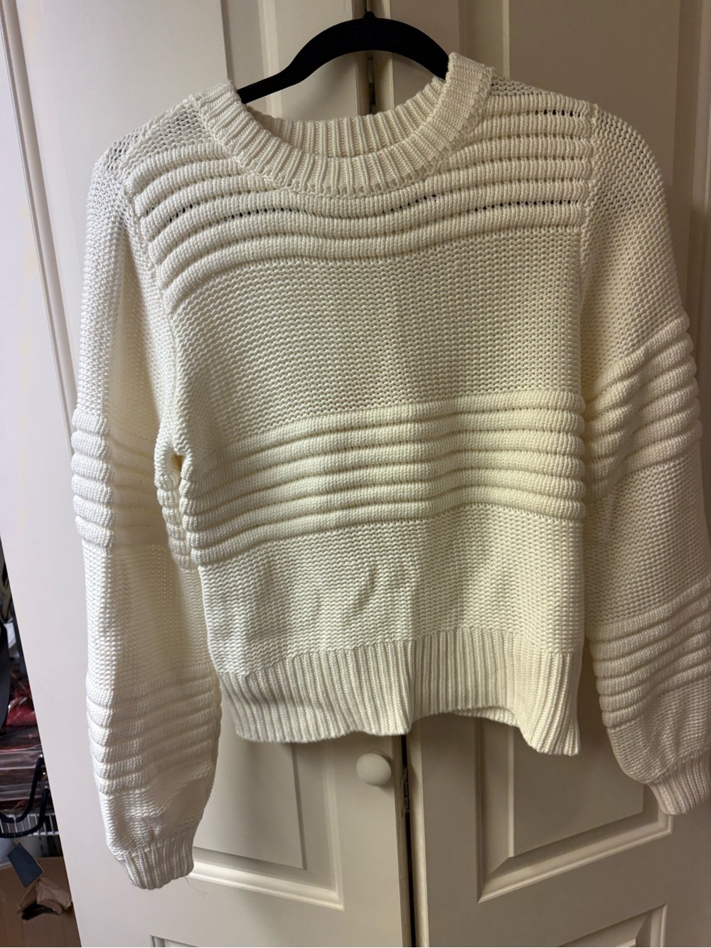 Women's Cream Textured Crewneck Sweater